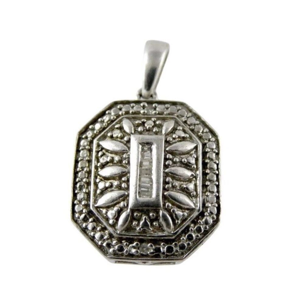 Designer CO Sterling Silver Natural Diamond Pendant 925 2.1g .75 Inch